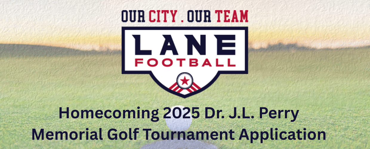 Lane College Homecoming 2025 Golf tournament with Football logo and golf course photo in the background