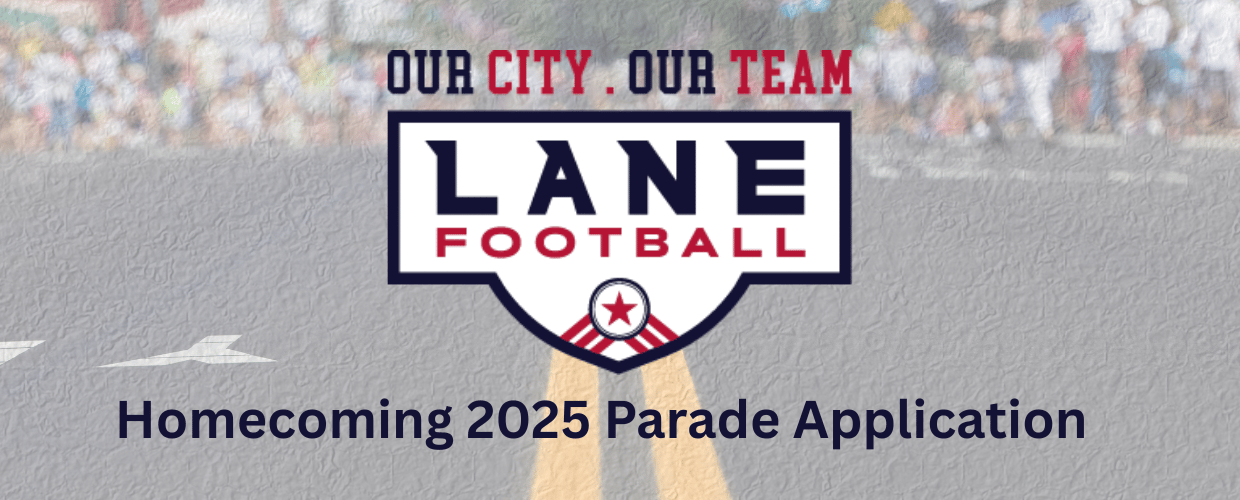 Lane College "Our City. Our Team" football logo on a street to represent the homecoming 2025 parade application