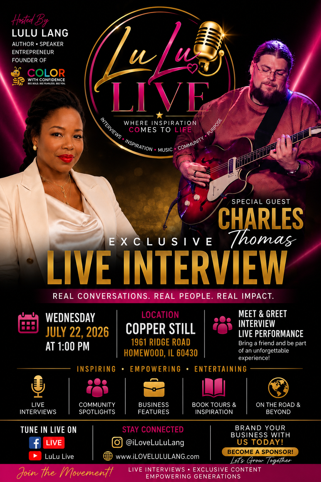 Event flyer for LULU LIVE: Exclusive Interview with Charles Thomas